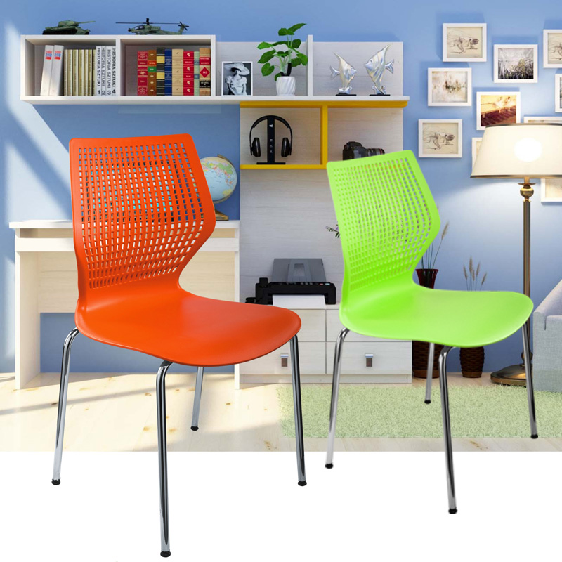 无扶手彩色PP塑料椅子简约护腰办