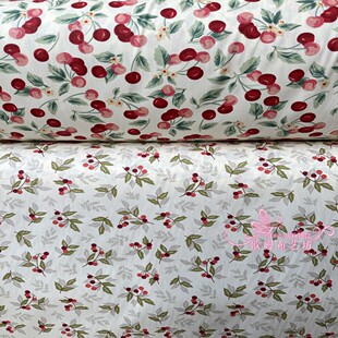 纯棉斜纹印花 樱桃 幼儿园卡通布料床品宝宝连衣裙面料1.6宽