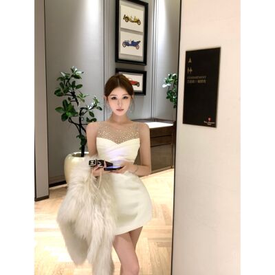 实拍 实价  法式无袖连衣裙秋冬季网纱拼接包臀裙性感名媛裙子