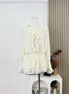 车迟恩Chien 法式宫廷风雪纺衬衫早秋高级感气质长袖荷叶边上衣女