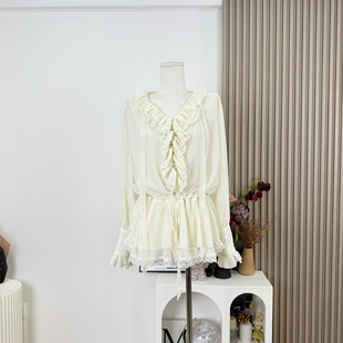 早秋高级感气质长袖 宫廷风雪纺衬衫 荷叶边上衣女 法式 车迟恩Chien