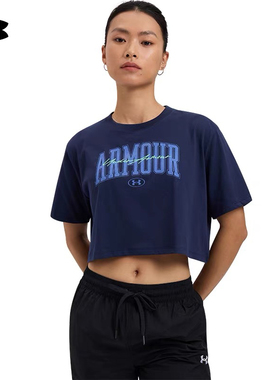 安德玛UA春夏Script女子宽松运动休闲短款短袖T恤1390336