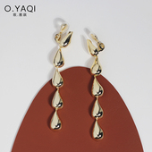 时尚 捏捏耳夹简约高级感耳钉女耳饰 无耳洞金属质感水滴法式