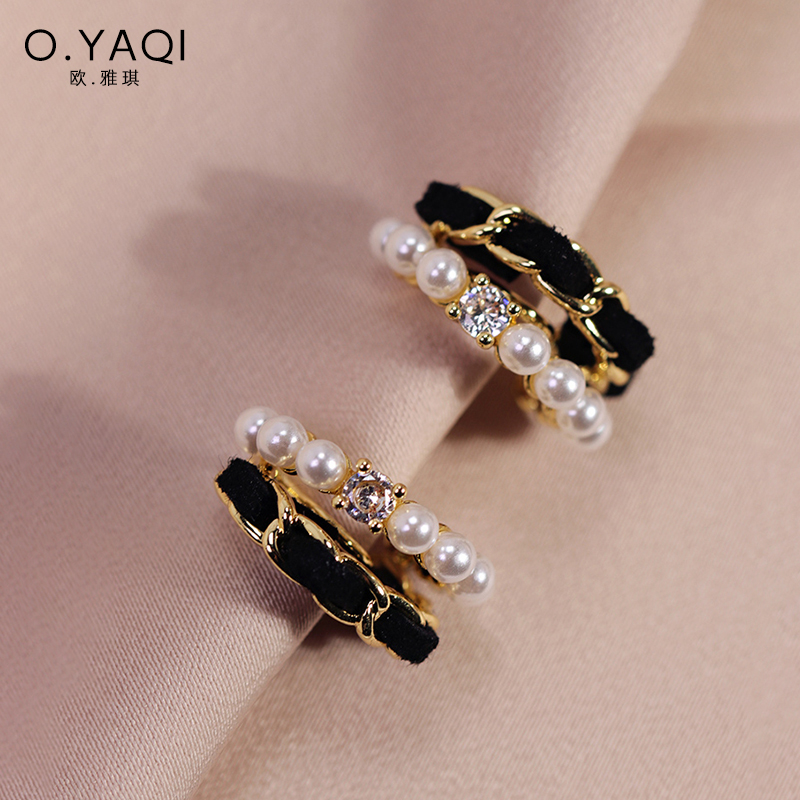 无洞双层绒绳珍珠弧形蚊香盘耳夹