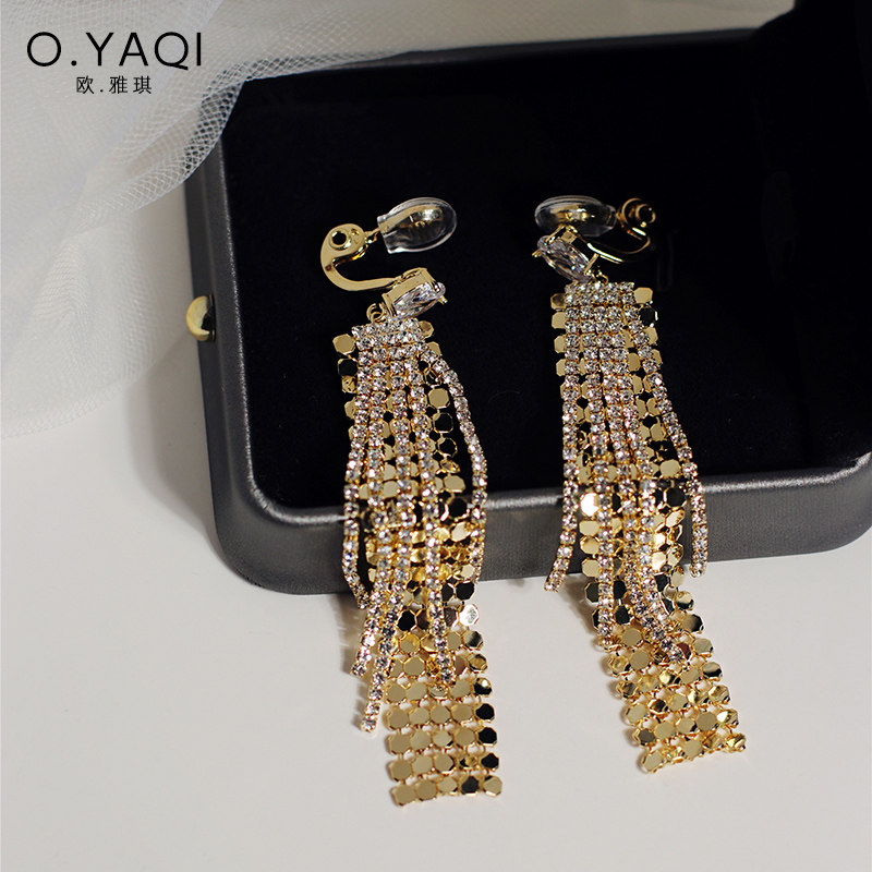 无耳洞高级感闪钻亮片流苏法式捏捏耳夹长款显脸瘦耳钉女耳饰,饰品/流行首饰/时尚饰品新,耳夹,淘宝优惠券,粉丝福利购,淘宝优惠卷