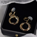 新 女耳饰高级感时尚 无耳洞法式 捏捏夹OL多圈气质闪钻耳钉耳环个性