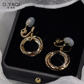 新 女耳饰高级感时尚 无耳洞法式 捏捏夹OL多圈气质闪钻耳钉耳环个性