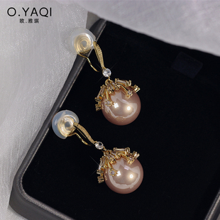 香槟金珍珠锆石无耳洞蚊香盘耳夹耳钉复古耳环女耳饰气质优雅个性