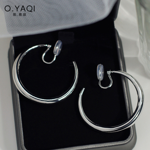 可摇晃旋转光面C形大圈一体蚊香盘耳夹简约时尚 大耳环女耳饰 个性
