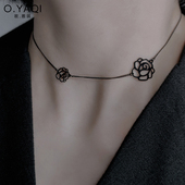 复古山茶花钛钢镀18K金颈链个性 气质锁骨链时尚 女简约短项链饰品