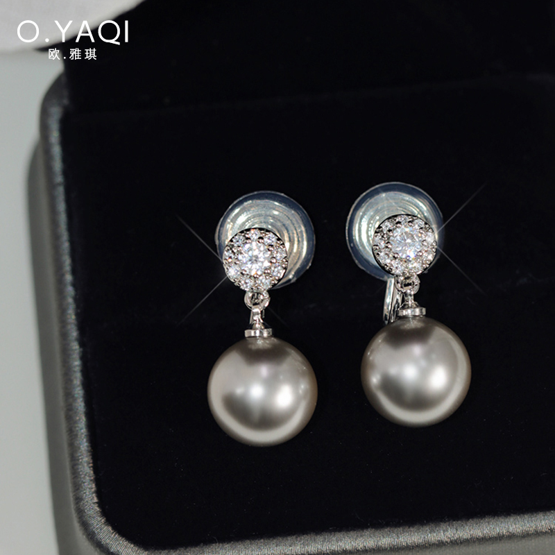 优雅高级灰施家珍珠蚊香盘耳夹