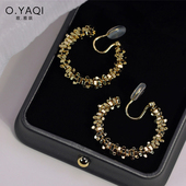 无耳洞一体式 冷淡风女耳饰品 蚊香盘层叠多边形小圈可摇晃耳夹时尚