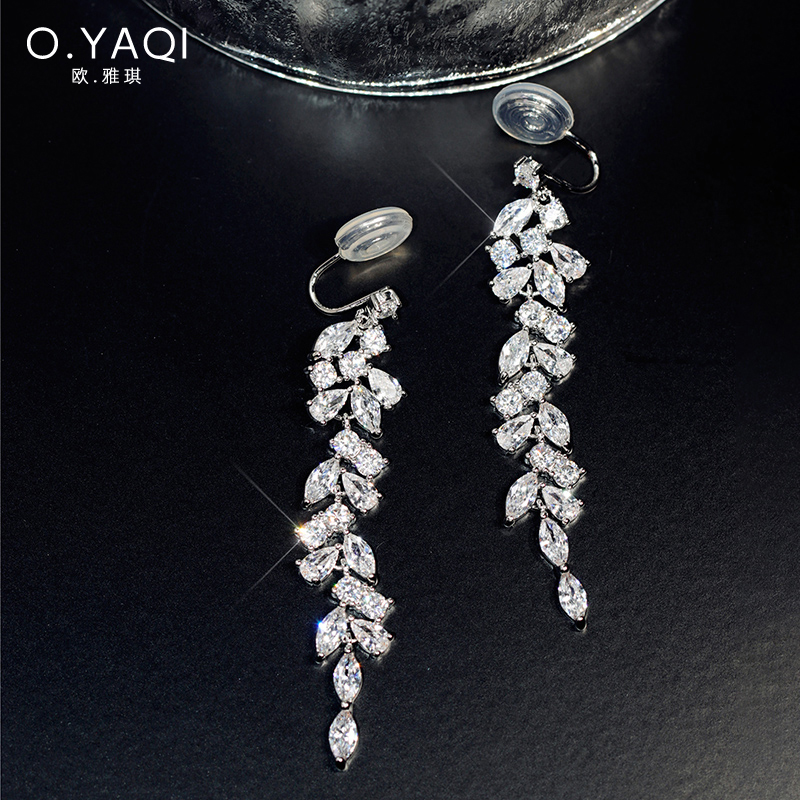 时尚长款闪锆树枝无洞蚊香盘耳夹