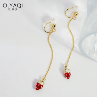 可爱红色草莓无耳洞蚊香盘耳夹茶系学生耳环女气质耳饰小清新