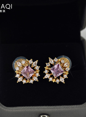 无耳洞设计感紫色方锆蚊香盘耳夹时尚高级感耳钉女耳饰轻奢小众