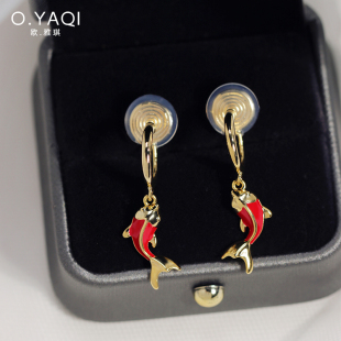 无耳洞小众可爱红色锦鲤国风一体隐形蚊香盘耳夹复古耳扣耳环耳饰