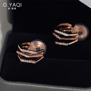 无耳洞蚊香盘耳夹OL简约三排微镶闪钻耳钉气质耳环女耳饰轻奢