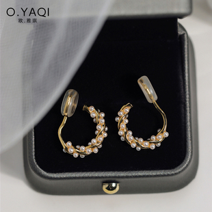 无耳洞通勤OL缠绕珍珠小耳圈一体式 蚊香盘耳夹高级轻奢温柔女耳饰