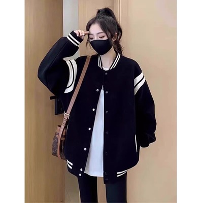 美式复古大码宽松显瘦棒球服外套