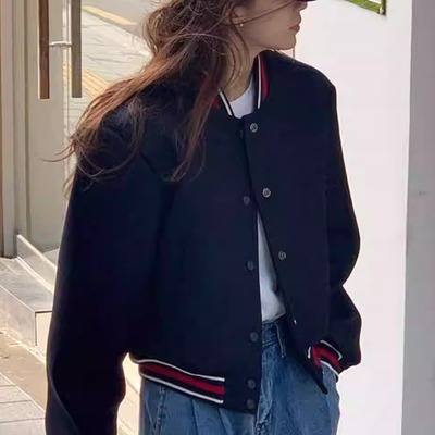外套女春秋短款美式复古棒球服2024新款小个子学院风百搭夹克卫衣