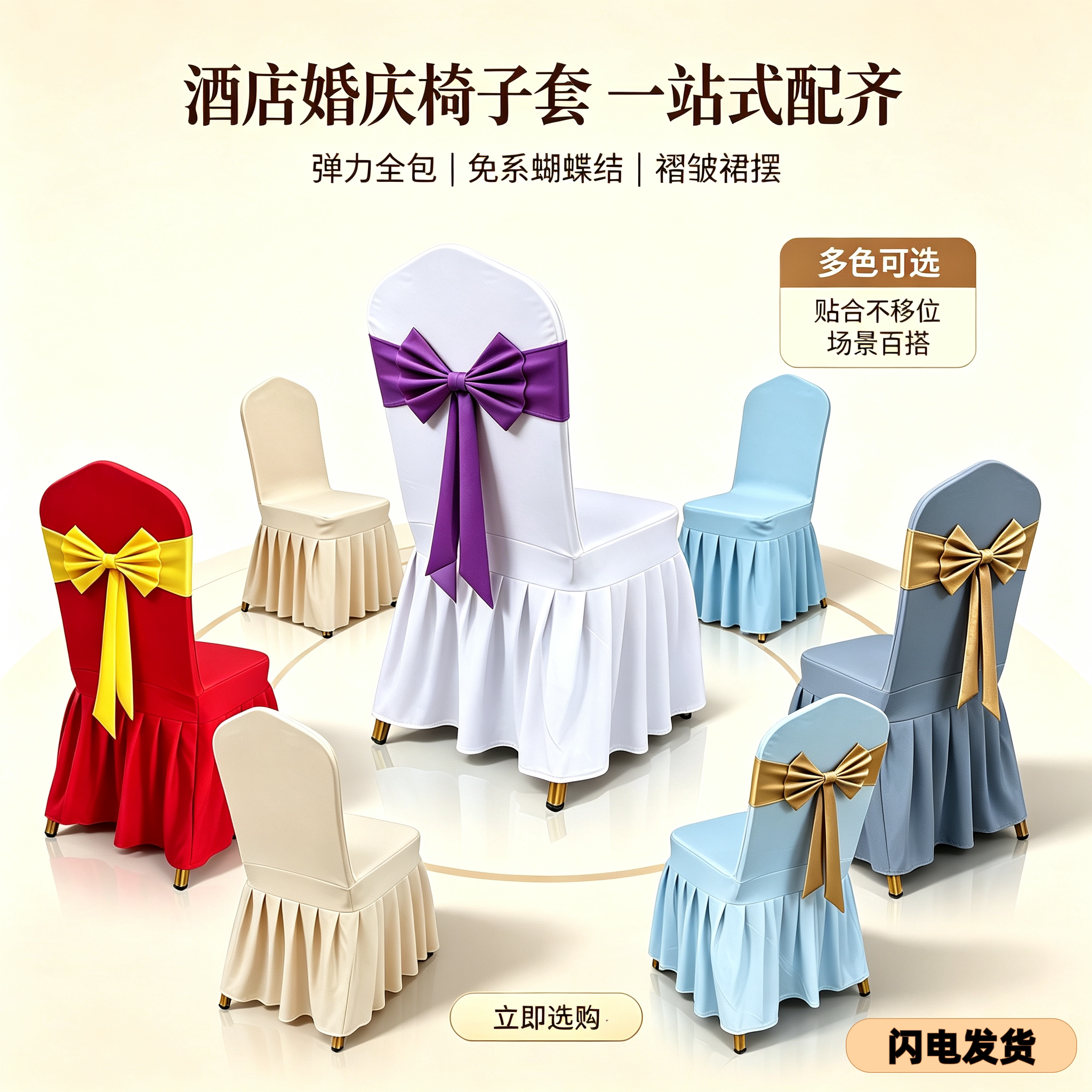 酒店椅套定做弹力通用蝴蝶结加厚专用宴会厅婚庆会议饭店凳子套罩图片