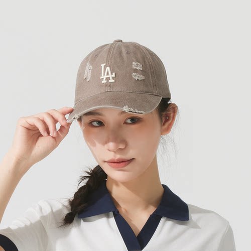 韩国MLB专柜正品复古做旧破洞棒球帽男女弯檐鸭舌帽运动防晒帽女