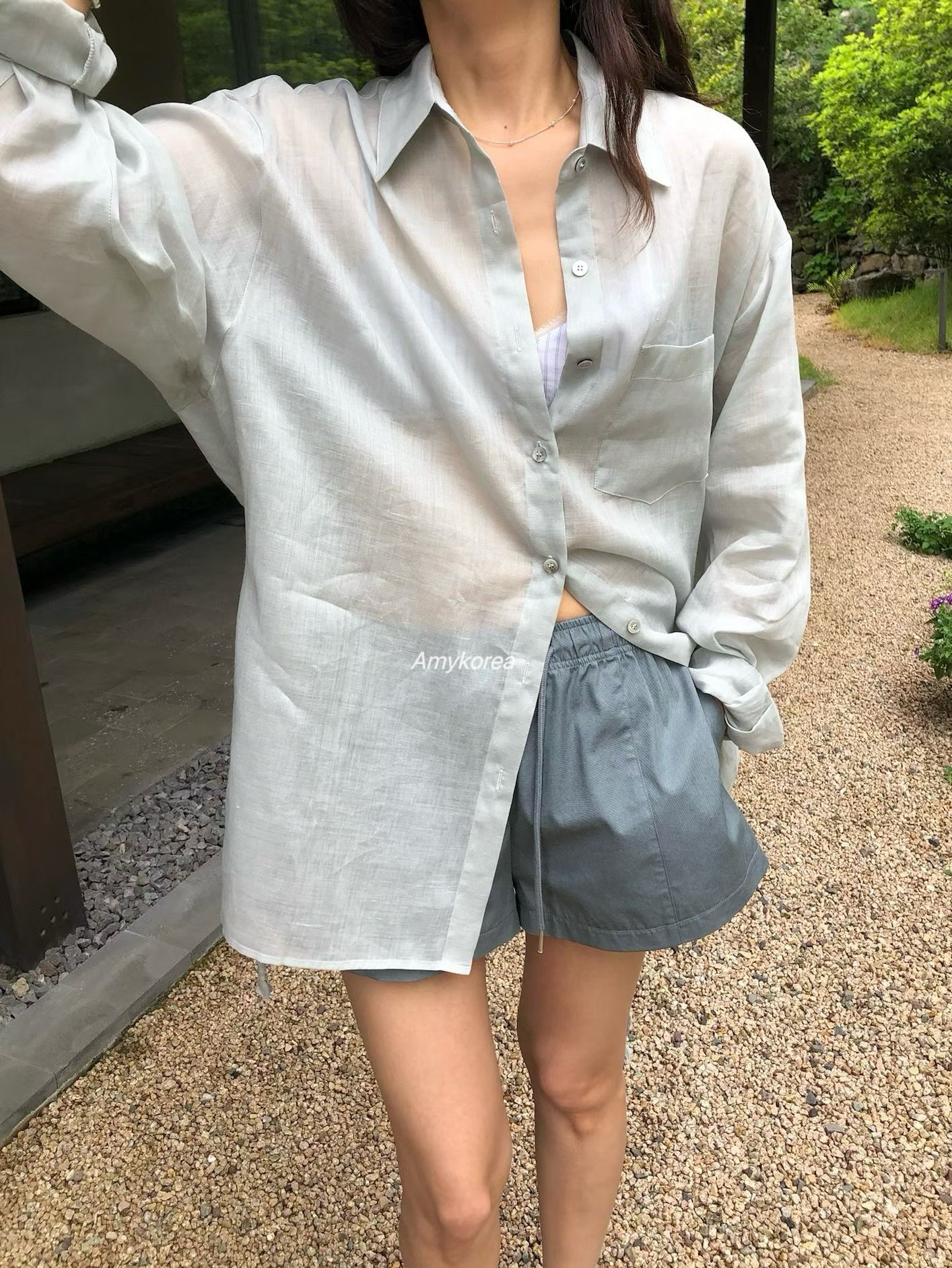 normal Amy韩代 26春夏 东大门 亚麻系带 长袖衬衫 纯色百搭