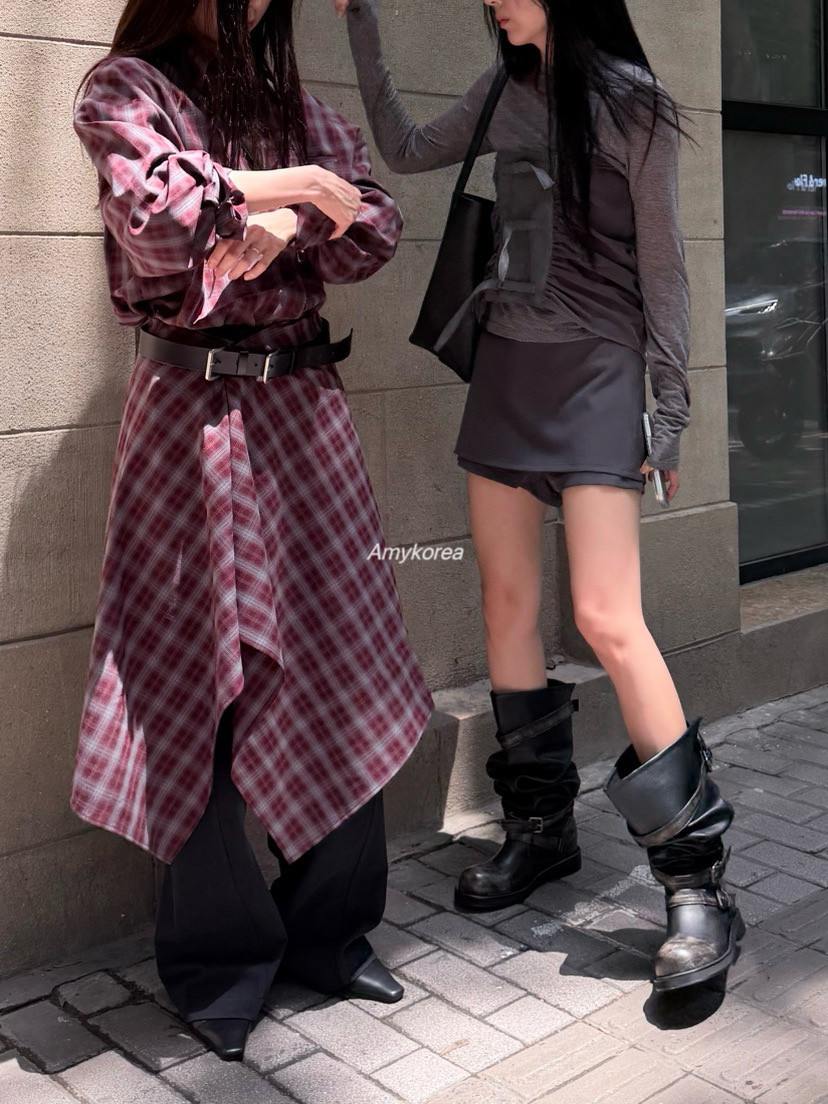 murmur Amy韩代 26fw 东大门 洋气格子 长袖衬衫 半裙 洋气百搭