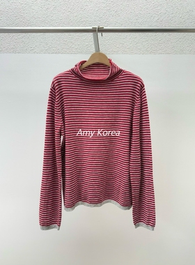 ROMANTICIZE Amy韩代 25fw 东大门 条纹高领 长袖针织衫 百搭