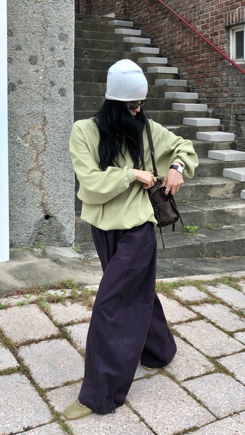 over rich Amy韩代 26早秋 东大门 圆领 华夫格棉 套头卫衣 宽松