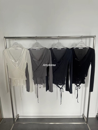 tempting Amy韩代 25fw 东大门 单排扣 长袖t恤背心 纯色假两件套