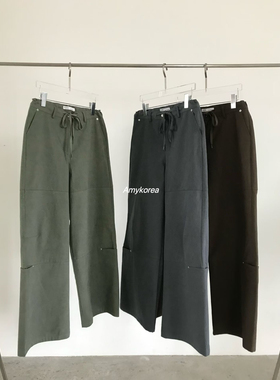 PADO Amy韩代 25早秋 东大门 时尚纯色 休闲长裤工装裤拼接铆钉