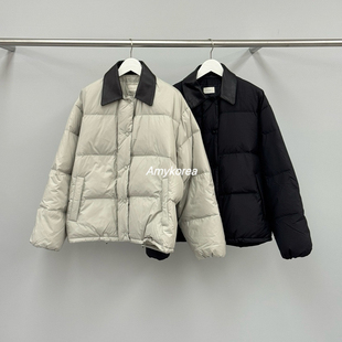 water Amy韩代 25fw 东大门 翻领拼色 羽绒服外套90鹅绒 洋气百搭