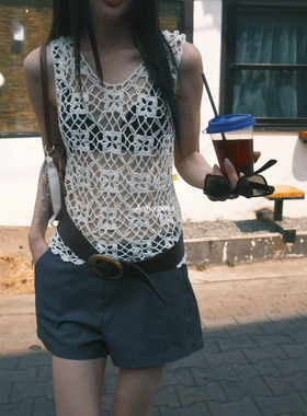 Tempting Amy韩代 26春夏 东大门 纯色镂空钩花 针织背心洋气百搭