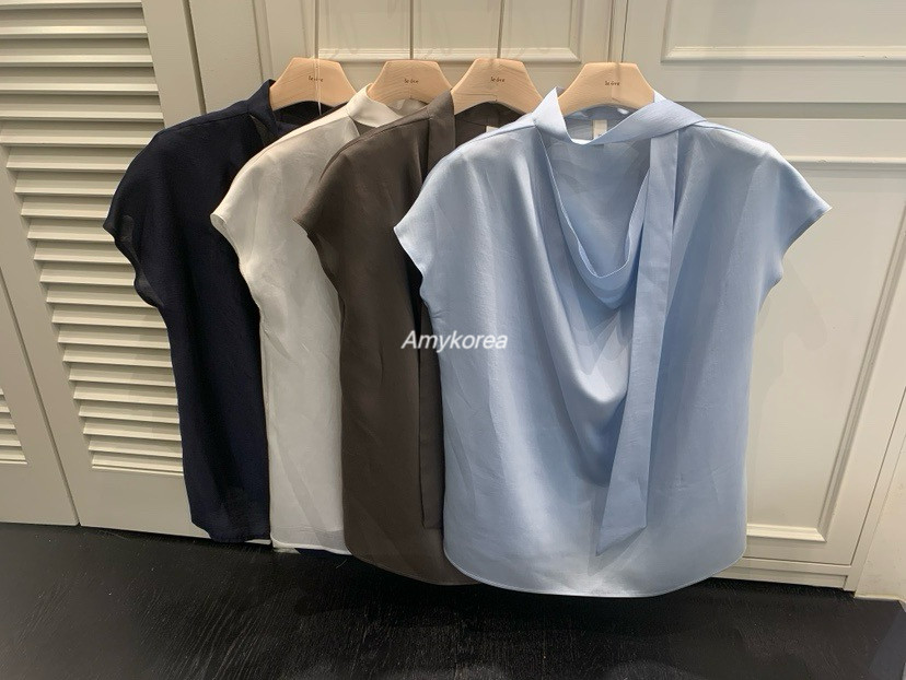 Le ove Amy韩代 26春夏 东大门 飘带荡领 短袖衬衫 复古时尚