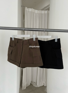 AUBE Amy韩代 25fw  东大门 时尚纯色 工装休闲短裤 翻边口袋百搭