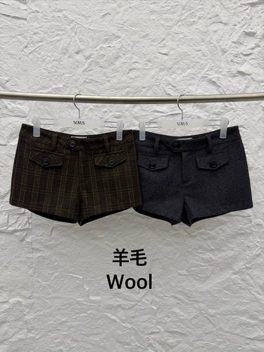 novus Amy韩代 26早秋 东大门 时尚格子 工装口袋 休闲短裤 百搭