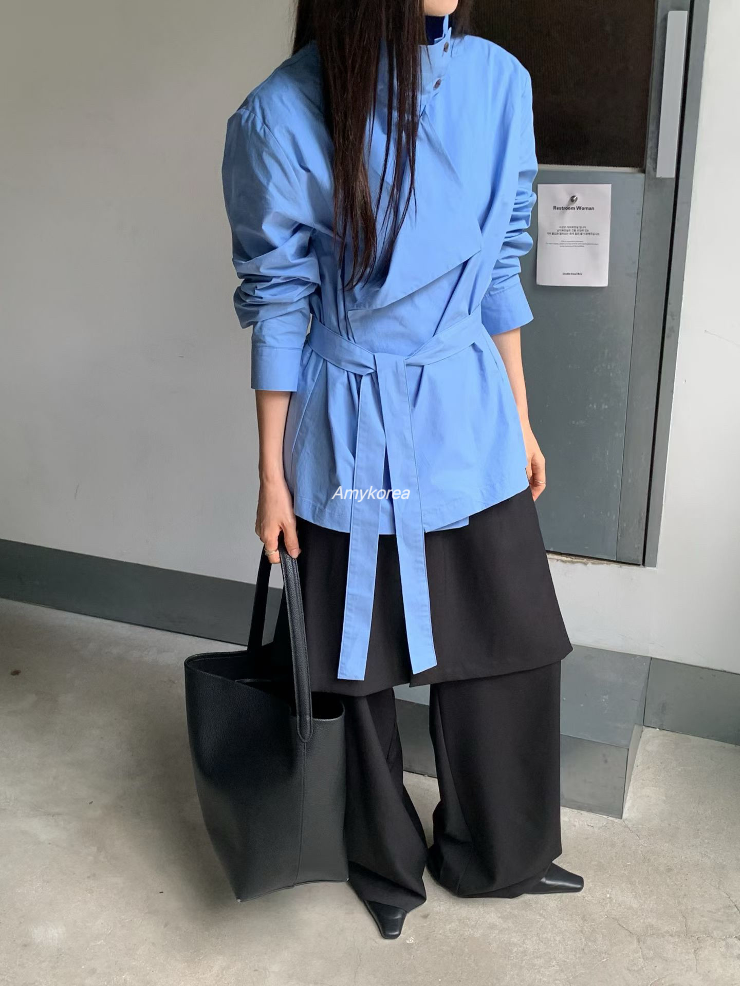 murmur Amy韩代 26早秋 东大门 系腰带 长袖衬衫 收腰纯色百搭