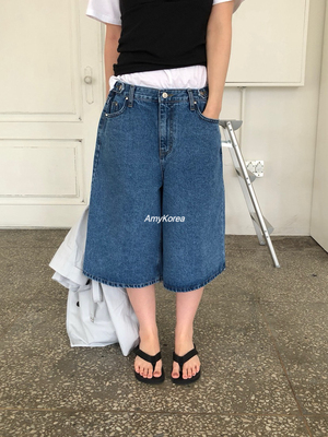 unbound Amy韩代 26早春 东大门 后拼接 牛仔中裤 阔腿百搭洋气