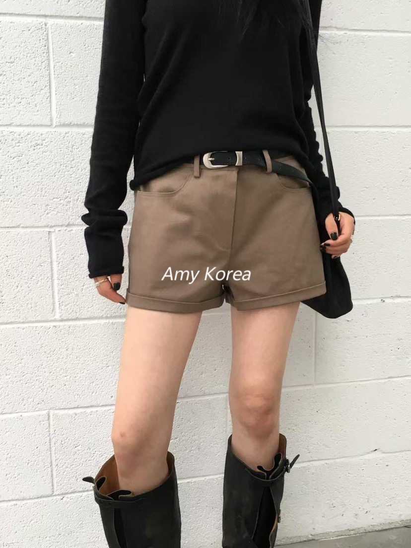 PADO Amy韩代 25fw 东大门 纯色翻边 休闲短裤 显瘦百搭