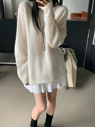true Amy韩代 26fw 东大门 羊毛混纺 纯色套头 长袖针织衫 气质
