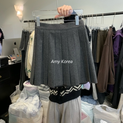 RIVEROOM Amy韩代 25fw 东大门 纯色 百褶裙短裙 后腰松紧