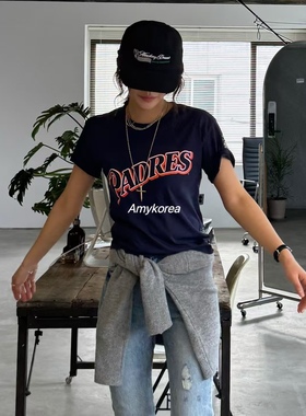 flaunt Amy韩代 25ss 东大门 纯色英文字母圆领 短袖T恤上衣