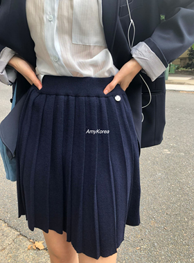 OVERTAKE Amy韩代 26早春 东大门 羊毛混 百褶针织短裙 纯色百搭