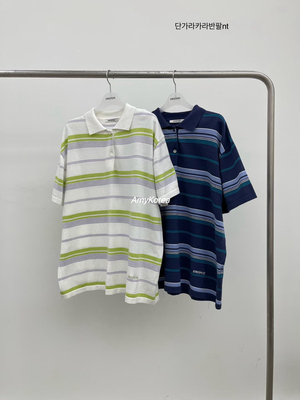 atmosphere Amy韩代 26早春 东大门 条纹polo领 短袖t恤 洋气百搭