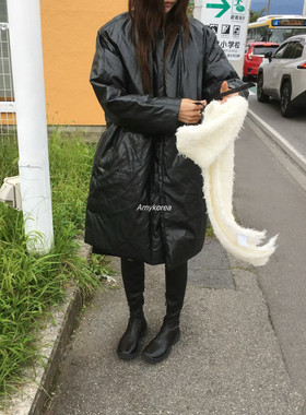 tempting Amy韩代 26fw 东大门 洋气 含围脖 中长款棉服 系腰带