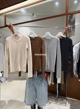 tempting Amy韩代 25fw 东大门 单排扣 圆领长袖针织开衫修身简约