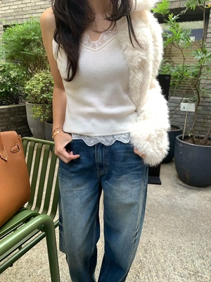 UNDERSON Amy韩代 25fw 东大门 洋气花边 针织吊带背心