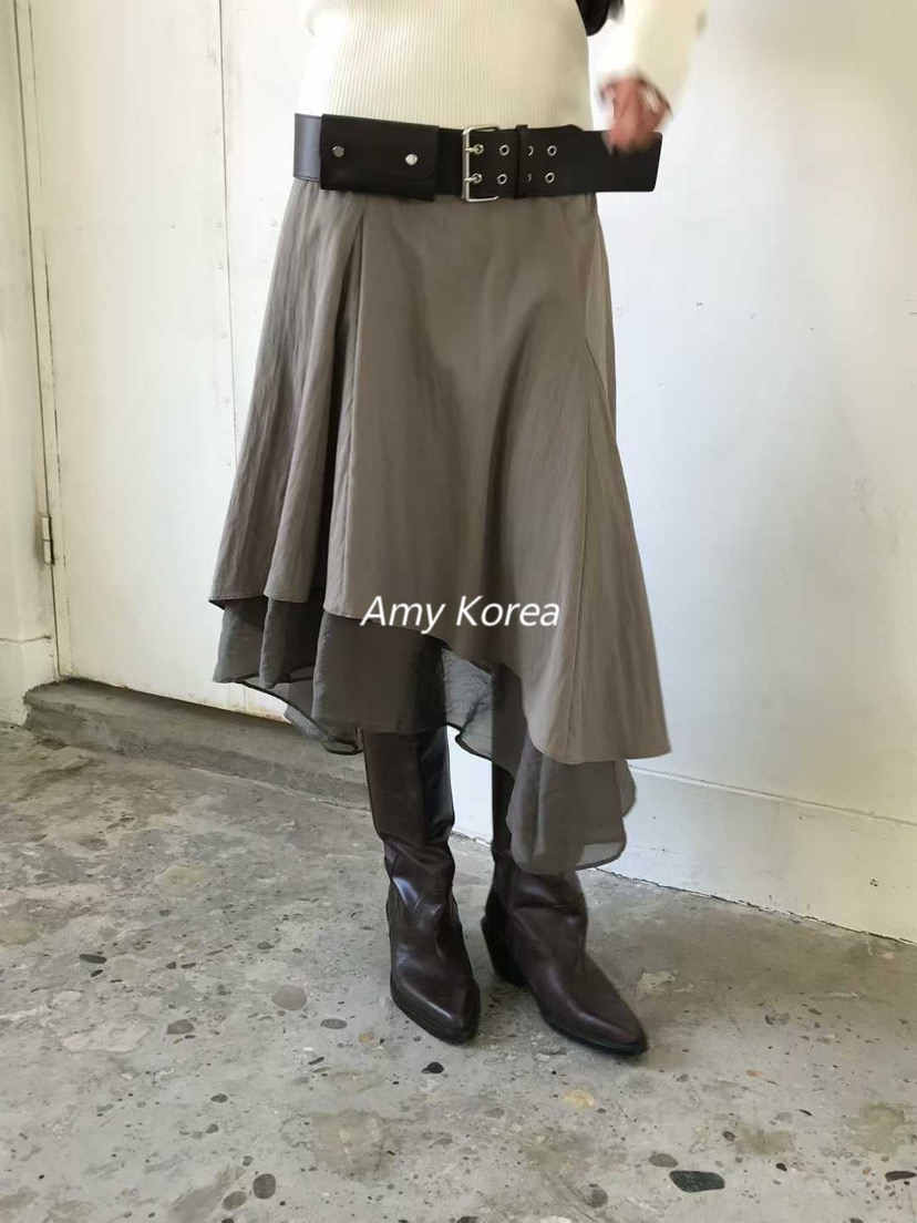 PADO Amy韩代 25fw 东大门 时尚洋气 拼纱不规则 半身裙 洋气叠穿