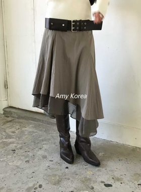 PADO Amy韩代 25fw 东大门 时尚洋气 拼纱不规则 半身裙 洋气叠穿